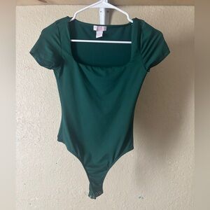 dark green square neck body suit